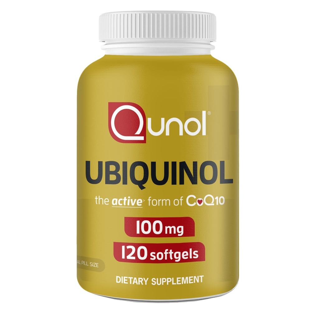 Qunol 100mg Ubiquinol, powerful Antioksidant for Heart & Vascular Health, Escular for Energy Production, Natural Suplemen Active Form of Coq10, 120 Count