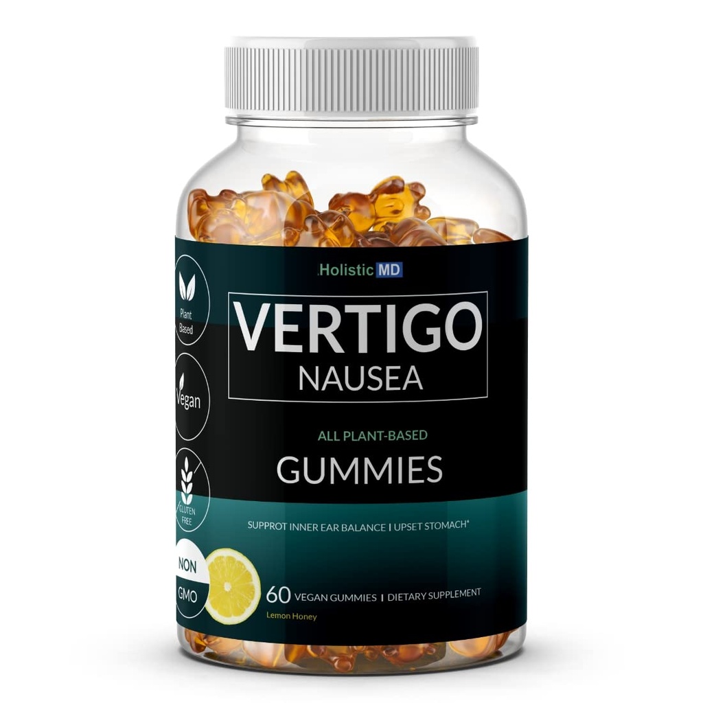 Produk bantuan vertigo secara klinis mempelajari Kudzu Gingko Astralus Ginger Black Cohosh & Peony flower 12.4; Nausea Vertigo Relief Dizziness 124; Ieften 124; Plant - Based formula Non GMO 124; Lemon feels 60 Gummies