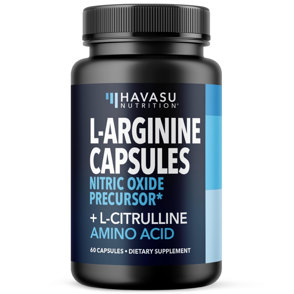 L-Arginine Kapsul dengan L-Citrulline - Nitric Oxide Suplement - L Arginine dan L Citrulline Blend - 60 Count - Vegan, Non-GMO Capsules for Performance, Endurance and Muscle Suppply - 1 Bulan