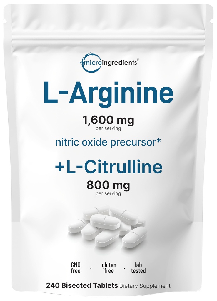 L-Arginine 1.600mg Nitric Oxide Suplement for Men with L- Citrulline, 240 Bisected Tablet 12.4; Nitric Oxide Preism 124; Muscle, Energy, & Heart Dukungan 14; Nor-GMO, Gluten Free - 4 Month Suppply