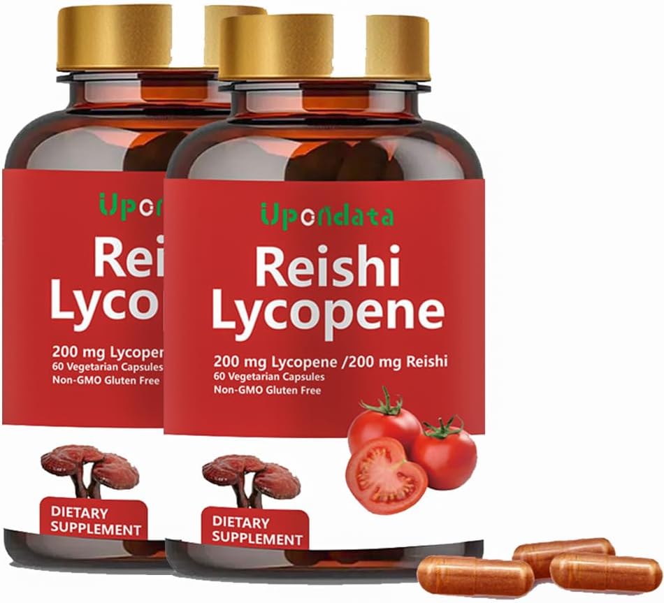 Lycopene Kapsules, Lycopen 200mg Natural dengan Jamur Reishi 200mg untuk Dukungan Kesehatan Prostate dan Imune - Bebas, Non-GMO, 60 Capsules (2 Paket)