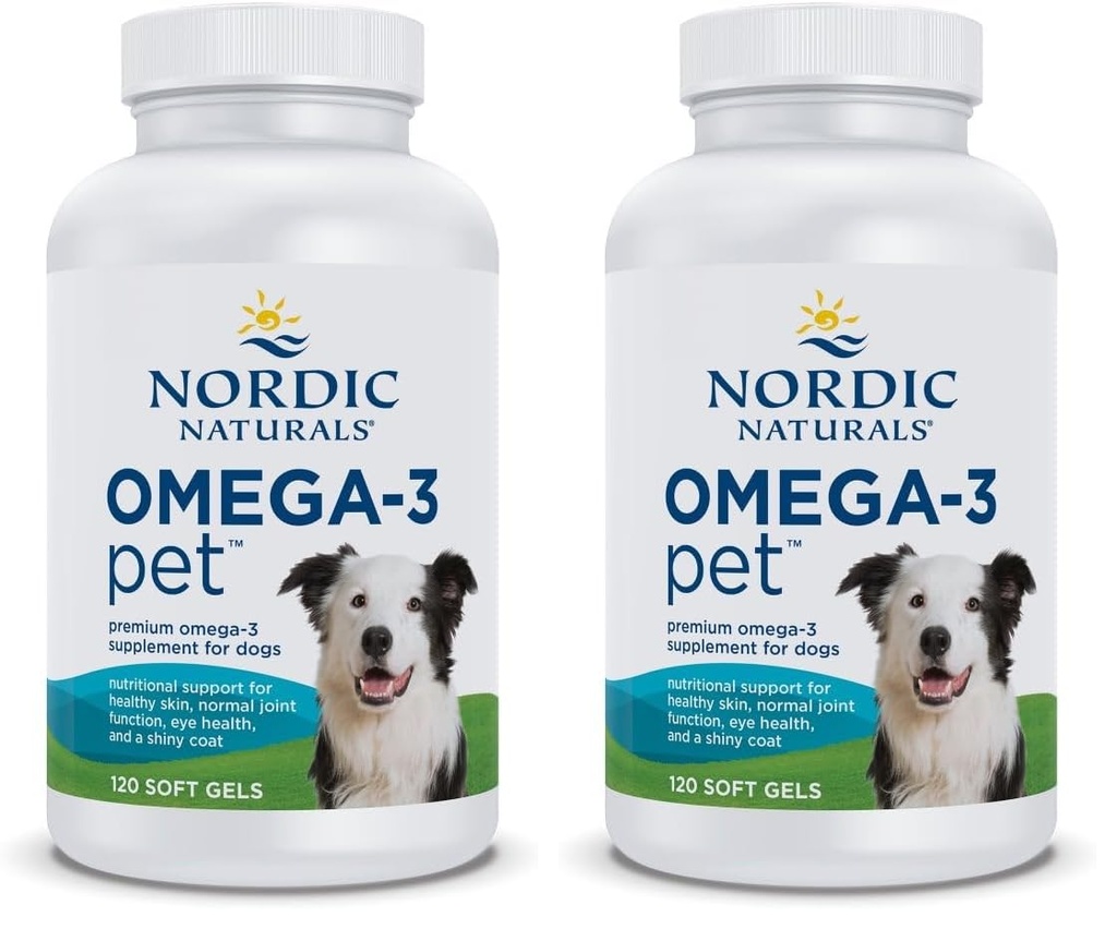 Nordic Nacials Omega-3 Pet, Unfeared - 120 Soft Gels - 330 mg Omega-3 Per Soft Gel - Fish Oil for Dogs with EPA & DHA - Promoles Heart, Skin, Coat, & Imune Health (Paket Kesehatan 2)