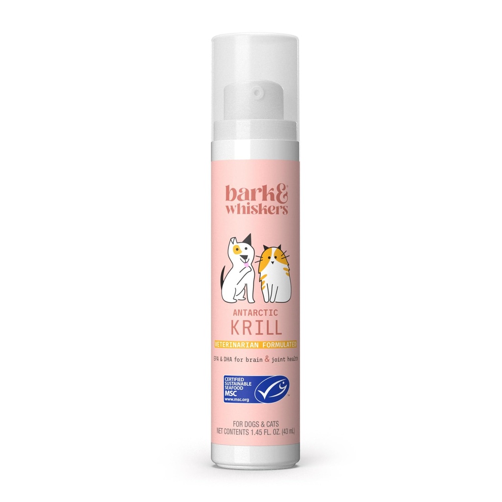 Bark & Whiskers Krill Oil Liquid Pompa - Omega-3 Acids Gendut untuk Kucing & Anjing - Mendukung Komfort Gabungan Gabungan, Skin & Fungsi Otak - Dukungan Antioksidant - 1.45 Fl Oz (186 Pumps)