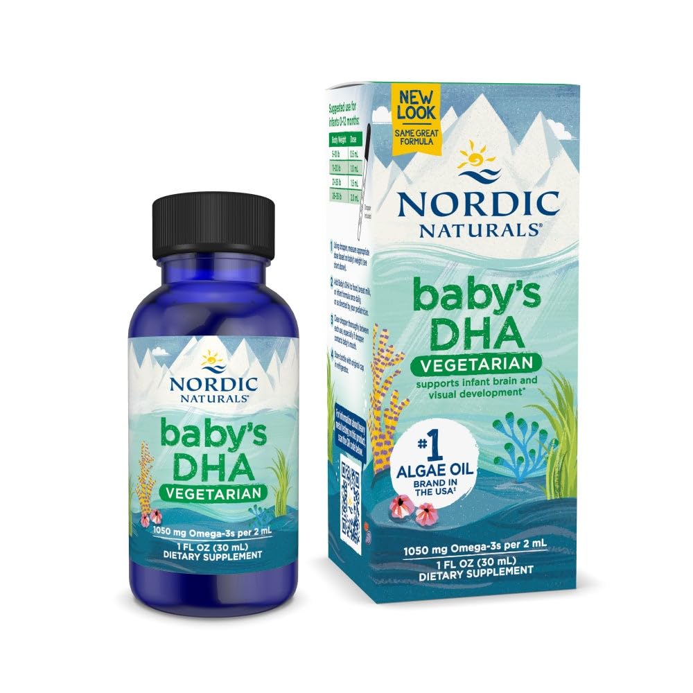 Nordic Averals Baby 's DHA Vegetarian, Unhafedored - 1050 mg Plant - Based Omega-3 - 1 oz - Pasokan Pembangunan Otak & Vision dalam Bayi - Non-GMO, Vegan - 15 Servings