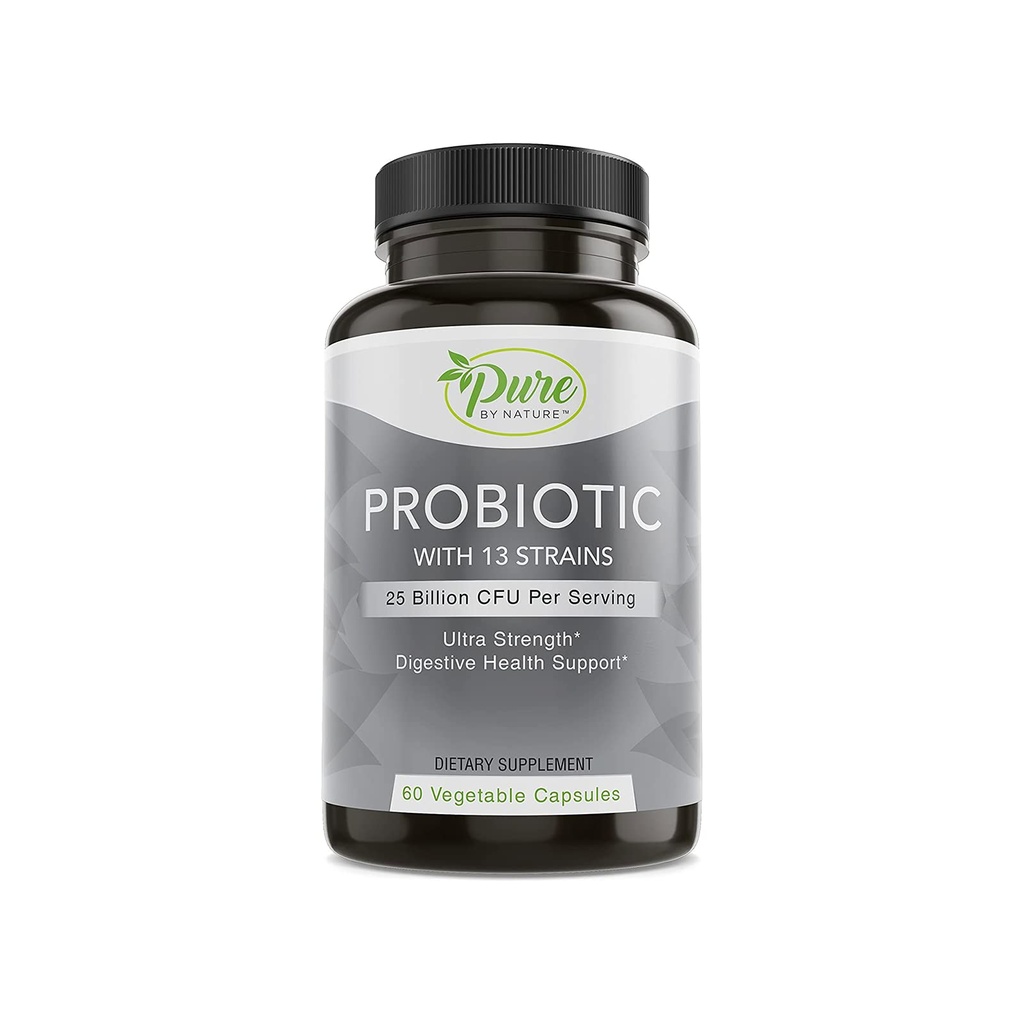Pure By Nature Progories for Women & Men, 13 Strains with 25 Milyar CFU, Problem for Digetical Health, Gut Health, Imune Dup, Bloating & Constipation, Vegan & Shelf-Stable, 60 Kapsul