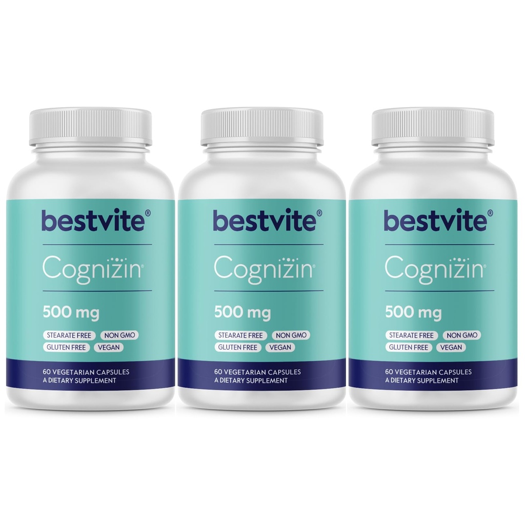 BestVITE Cognizin 500mg (180 Vegetarian Capsules) - Secara klinis mempelajari Premium Chooline Nootropic - Tanpa Stearates - Vegan - Gluten Free