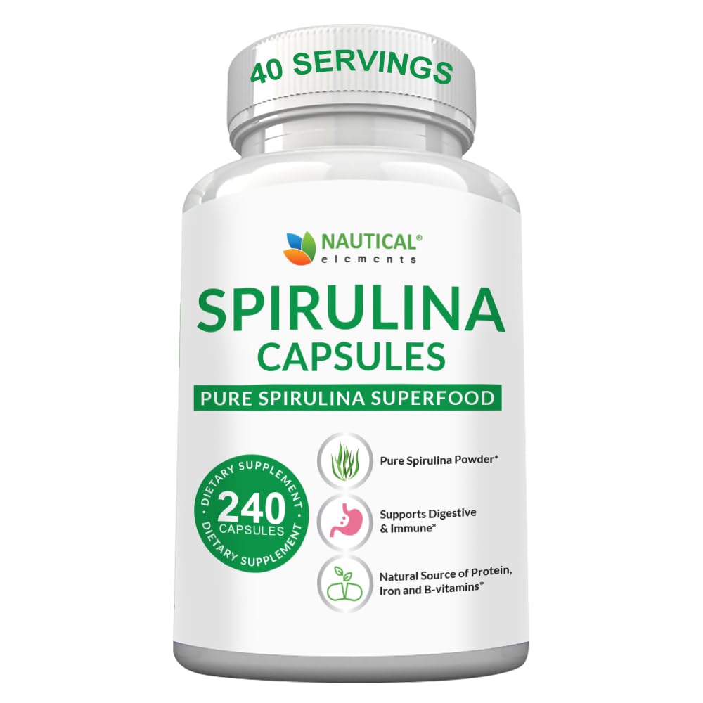 Spirulina Capsules 3000mg - 40 Serbu Espirulina Organik - Kaya dalam Protein, Antioksidants & Vitamin - 240 Organik Espirulina - Mendukung Kesehatan Immunian & Kardiovaskular