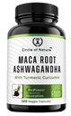 Maca Root, Ashwagandha Root Extract, Capsules for Men & Women with Turmeriic Curcumin and Bioperine 120 Capsules Made in USA