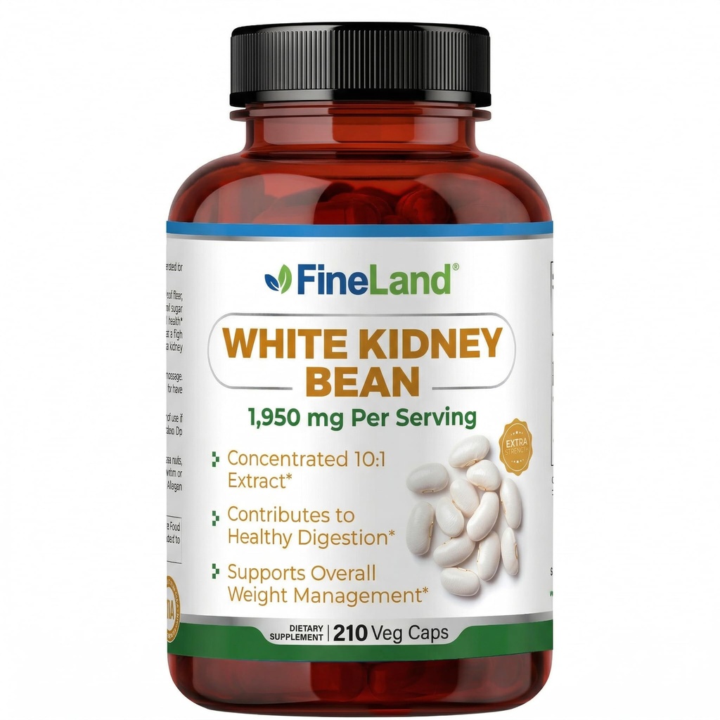 FineLand White Kidney Bean Extract 10: 1 - 19.500 mg Equizovalen per Serving, 210 Vegan Capsules - Supports Carb Metabolism & Digeptical Comfort - Non-GMO, Made in USA
