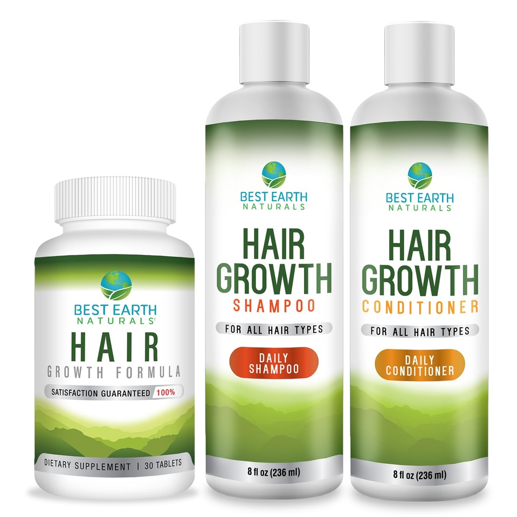 Best Earth Companals Growth Starter Set with Hair Growth Vitamin, Shampoo and Conditioner