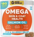 Omega 3 Fish Oil for Dogs (180 Ct) - Skin & Coat Chews - Dry & Itchy Skin Relief + Allergy Dup - Shiny Coats - EPA & DHA Fatty Acids - Natural Salmon Oil Chews Promites Heart, Hip & Gabungan Dukungan