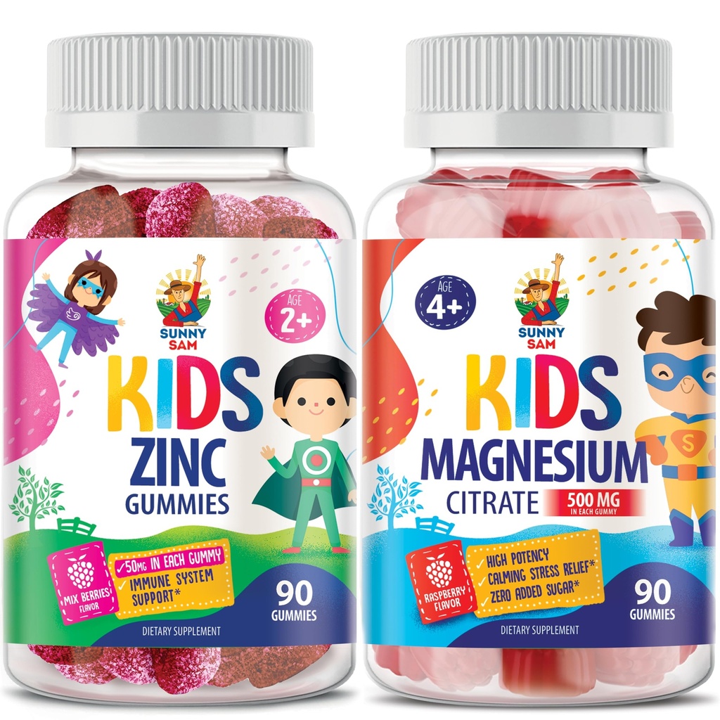 Gummies Magnesium untuk Anak & Dewasa - 500mg & Zinc Gummies untuk Anak-anak & Dewasa - Zinc Chewable Gummy untuk Dukungan Imune - Dukungan Anti-Zodant Alami Non- GMO Tambahan Perempuan Anak-Anak Pria Dewasa.