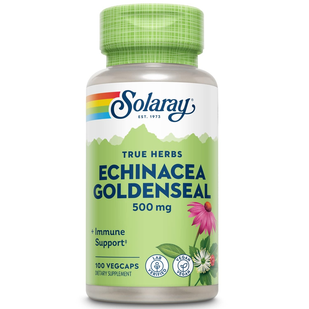 SOLARAY Echinacea Goldenseal - Perpaduan Kuat Dua Herbal untuk Dukungan Wellness - 250mg Ea Ea Echinacea Root dan Goldenseal Root - Non GMO, Vegan, Gluten Bebas, Jaminan 60 Hari, 100 Pelayan