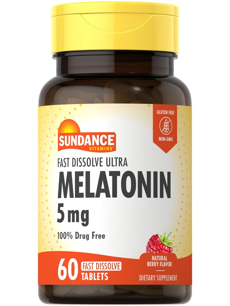 Sundance Melonatin 5mg Quast Dissolve Tablets 124; 60 Count 124; Natural Berry Flavor 124; Vegetarian, Non-GMO, dan Gluten Free Supplemen