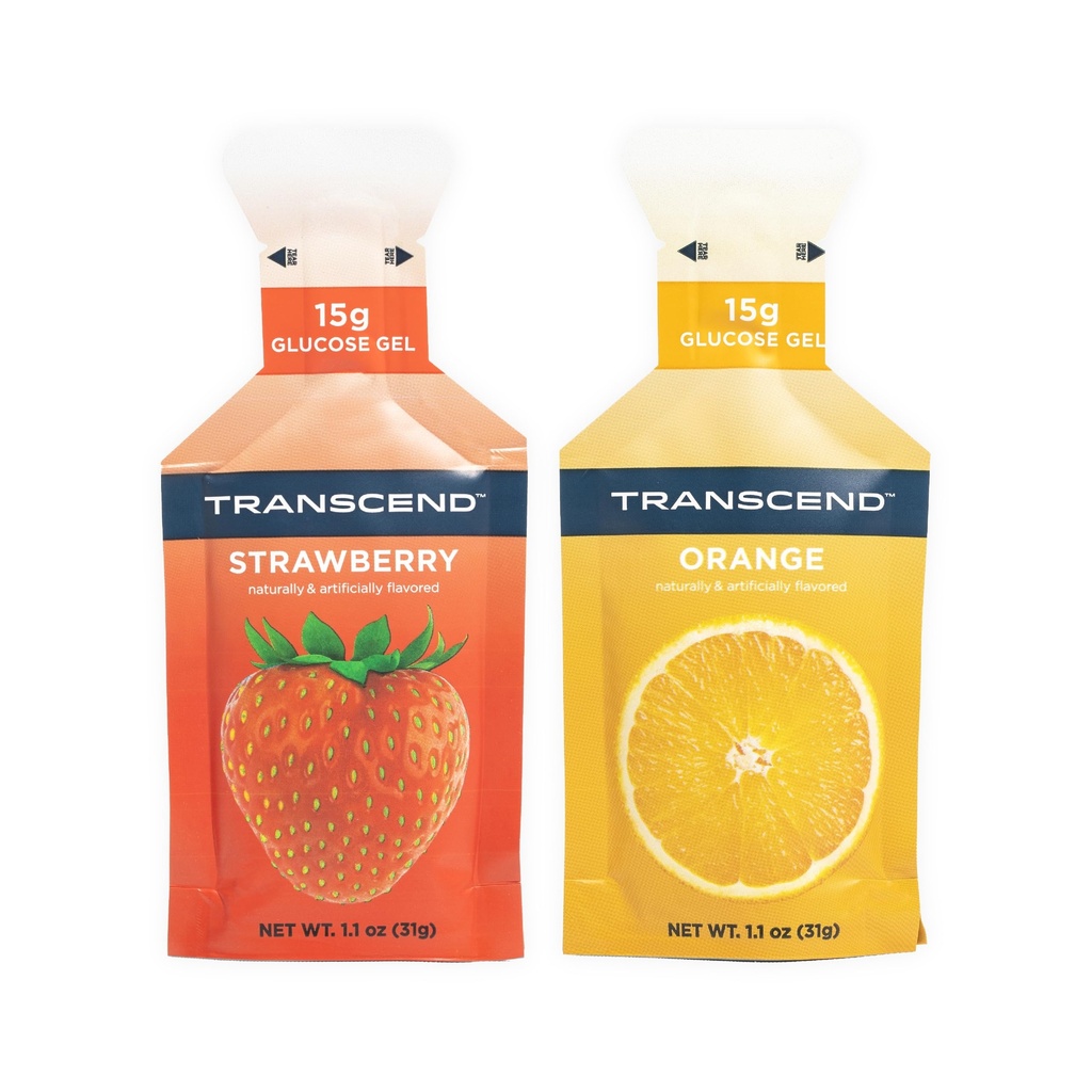Transcend Foods Strawberry + Orange Gels (1.1 oz, Pack of 10) Fast- Acting Carb Gel Strawberry dan Orange Flavor - Caffeine Free, Gluten Free
