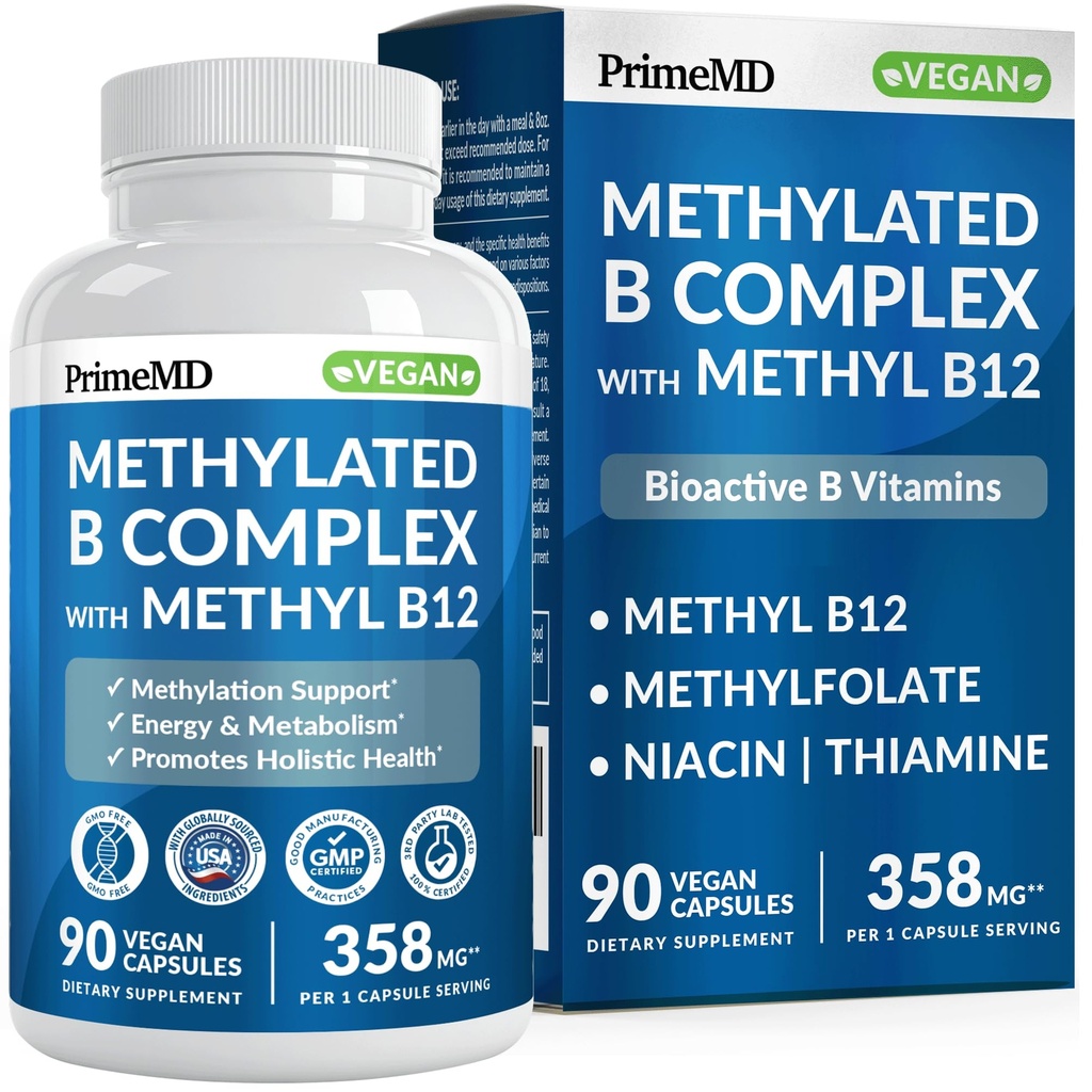 Methylated B Complex with Methylfolat and B12 Methylcobalamin 1000 mcg - Methylated Multivitamin for Energy, Brain Function, and Wellness - Vitamin B Complex for Men & Women (90 Servings) (Paket 1)