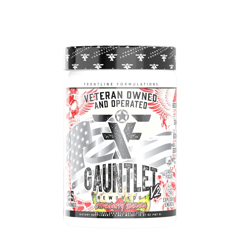Gauntlet Pre- Workout Powder, Explosive Workout, Laser Focus, Mid Stim, Amazing Flavor, Veteran Owned dan Operated, Packaging May Vary (25 Pelayan, Panana Strawberry)