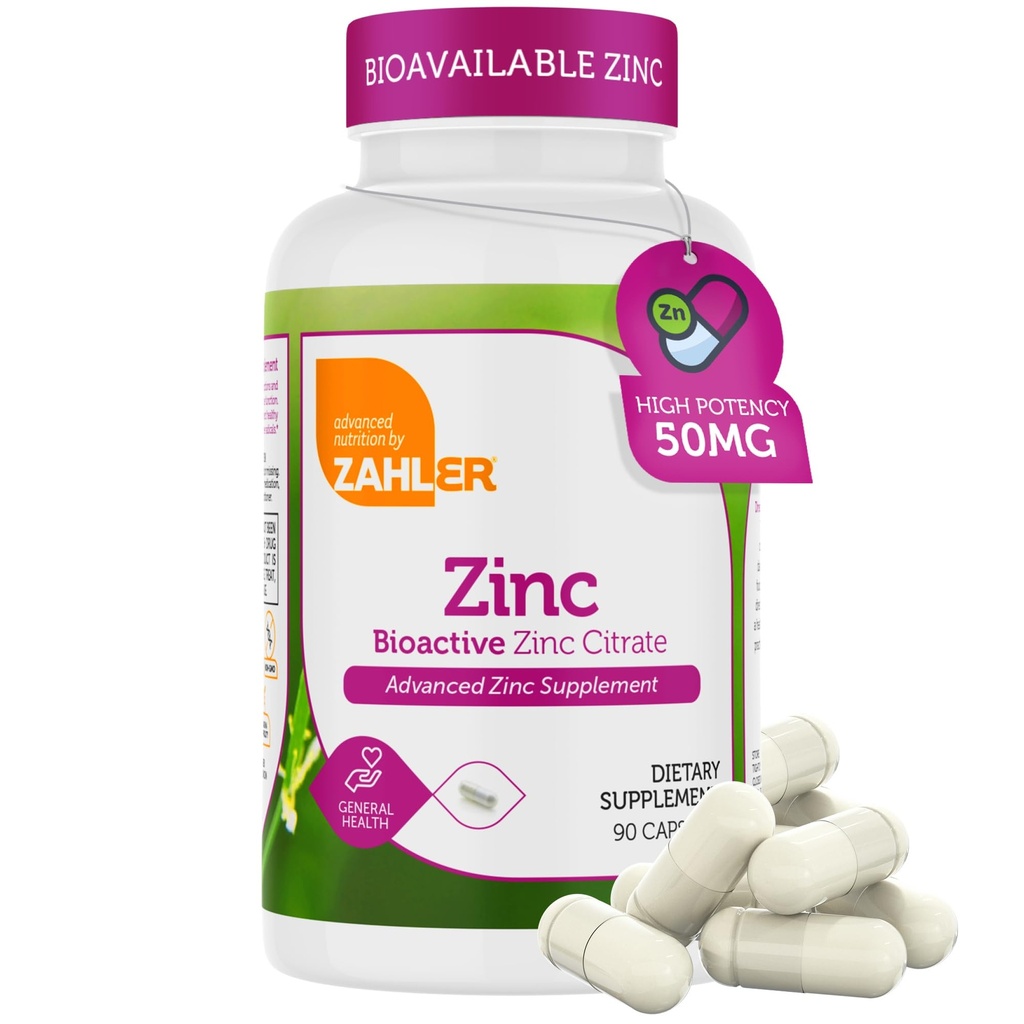 Zahler Zinc 50mg, Support Immune and Antioksidant Protection, Ceraded Kosher, 90 Kapsul