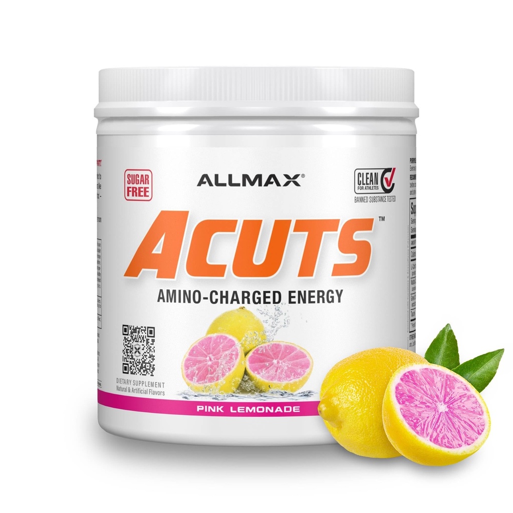 ALLMAX Nutrition AMINOCUTS (ACUTS), Amino- Charged Energy Drink with Taurine, L-Carnitine, Green Coffee Bean Extract, Pink Lemonade, 30 Servings