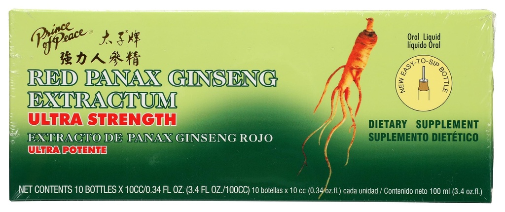 Pangeran Perdamaian Panax Merah Ginseng Ekstratum Ultra Kekuatan - 3.4 oz - 10 Botol