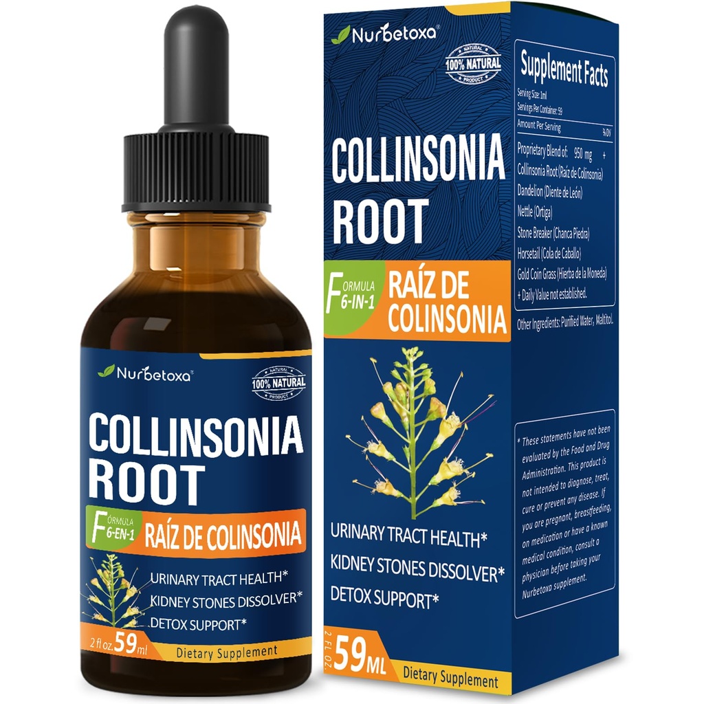 Collinsonia (Root Batu) Drops for Urinary Tract Health, Natural Herbal Formula Supplement w / Stone Breaker Chanca Piedra Extract Dutney Stones Dissolver & Detox Cleanse. 2oz