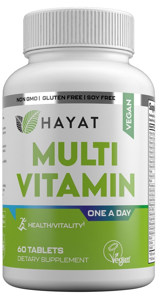 HAYAT Vitamin Alami Multivitamin, Daily Vitamin dengan Vitamin A, C, D, E, B1, B2, B3, B6, B12, Biotin, Zinc dan More, 2 Bulan Supply, Semua Alamiah, Halal, 60 tablet, dibuat di Amerika Serikat