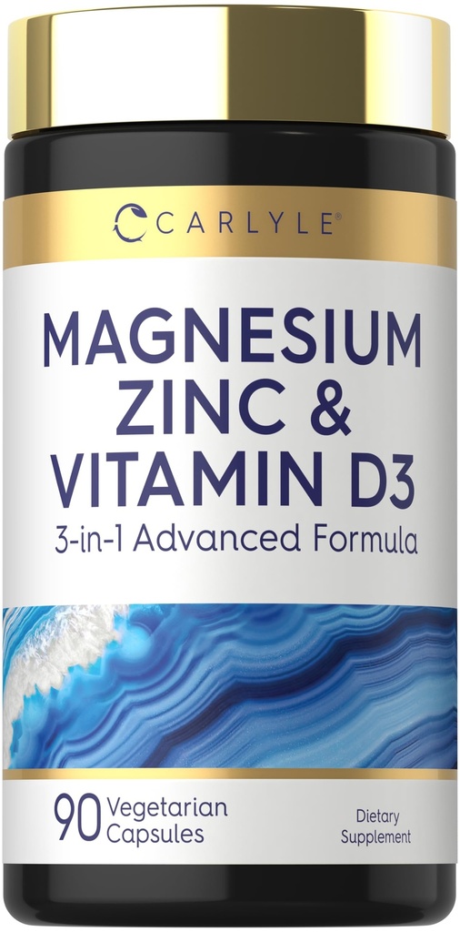 Carlyle Magnesium Zinc dan Vitamin D3 124; 90 Capsules 124; 3-1 Advanced Formula 124; Vegetarian, Non-GMO dan Gluten Free