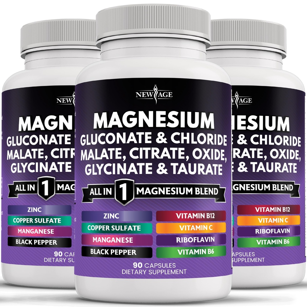 Suplemen Magnesium Baru - Terkuat Glycinate Citrate Malate Oxide Tadrate Aspartate Gluconate Oprour & Mag Chloride Manganese Bone Health dan Kekuatan Tulang, Persediaan Bersama-270