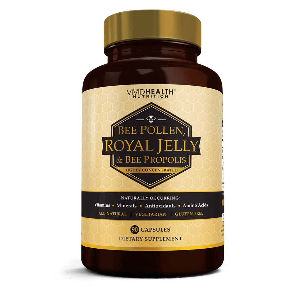 Royal Jelly Potency Tinggi dan Bee Pollen Capsules, 90 Cacah