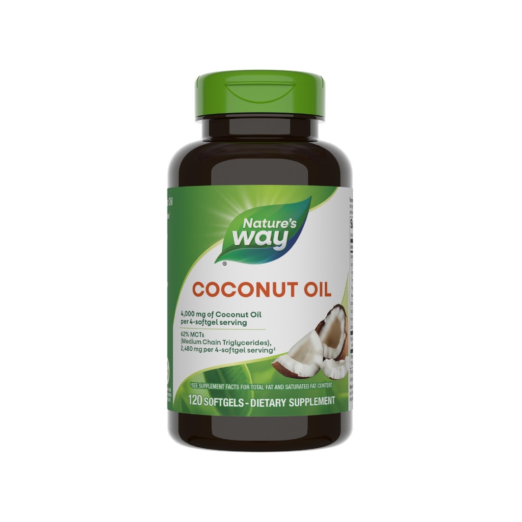 Nature 's Way Coconut Oil, 62% MCTS (1), Hexane Free, 120 Softgels (Packaging May Vary)