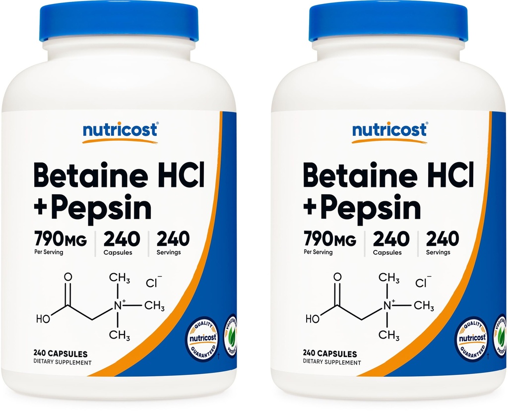Betaine HCI + Pepsin 790mg, 240 Capsules, 2 Botol (480 Kapsul)