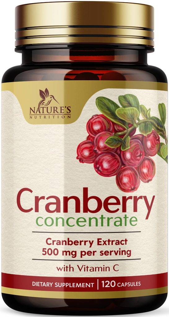 Cranberry Pills Supplemen 25.000mg - Fresh Cranberry Equivalen dengan Vitamin C & E - Urinary Tract Health Support, Sugar Free Formula, Fruit Extract - Non-GMO, Bottoms in USA - 120 Capsules