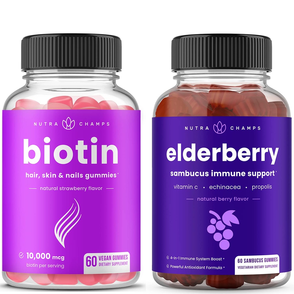 NutraChamps Biotin Gummies dan Elderberry Gummies Bundle