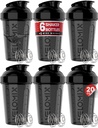VELOMIX -6 PACK-Shaker Cups for Protein Shakes 20 oz - 6x Wire Whilk 124; Leak Revidence Protein Shain Shakes, Shaker Bottle Pack for Pre & Post Workout, Shaker Cup (ALL IN BLACK)
