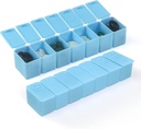 Weekly Small Pill Organizer, 7 Day Pill Case, Daily Vitamin Case Medicine Box, Pill Containers for Medicine Suplemen Fish Oil (2Pcs, Blue)