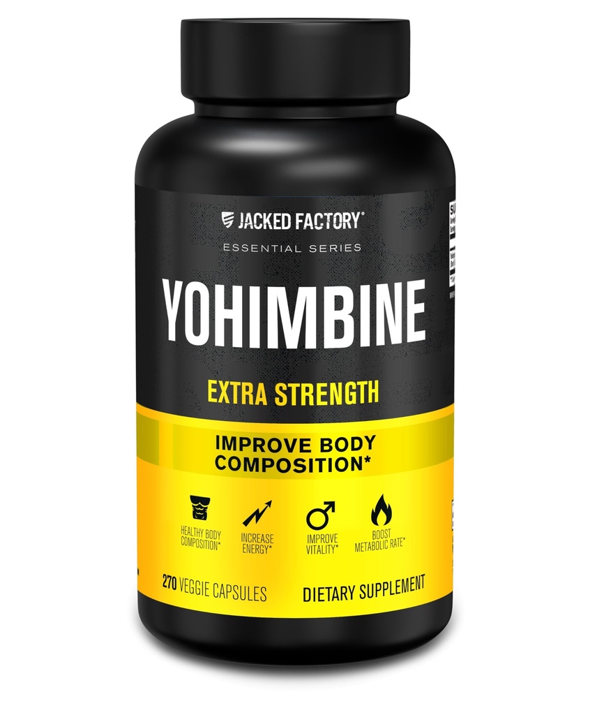 Jacked Factory Yohimbine Ekstra Suplemen, 270 Kapsul - Premium Yohimbe Bark Extract for Extracted Users - Body Reposisi, Energi & More - Zero Fillers - 270 Feggie Capsule Pills