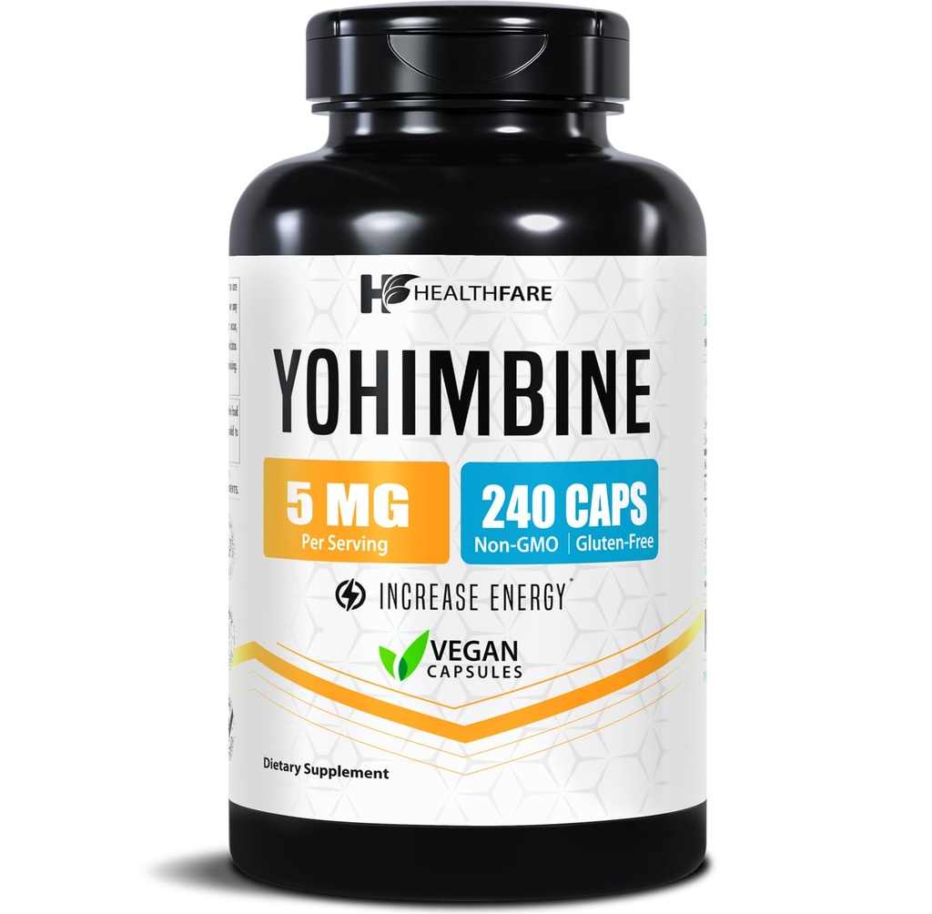 Healtfare Yohimbine HCL 5mg 124; 240 Vegan Capsules 124; Maximum Power Formula 124; Vegan, Non-GMO, Gluten- Free Vegan 124; Dibuat di Amerika Serikat