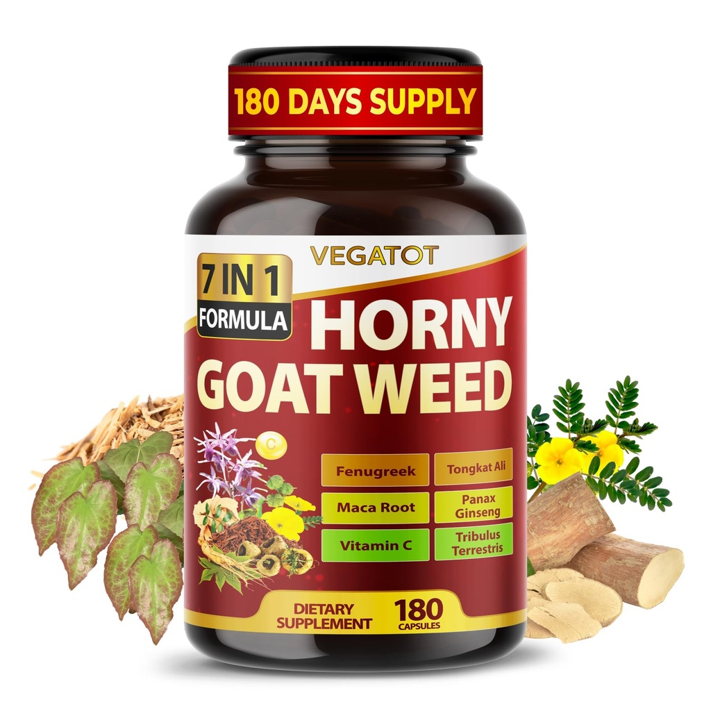 Tobat Horny Toat Weed 600 mg dengan Yohimbine, Tonkat Ali, Maca, Tribulus & Panax Ginseng - 8-1 Kekuatan & Vitalitas Dukungan - 180 Capsules - Vegabot - Gluten- Free, Lab Verified