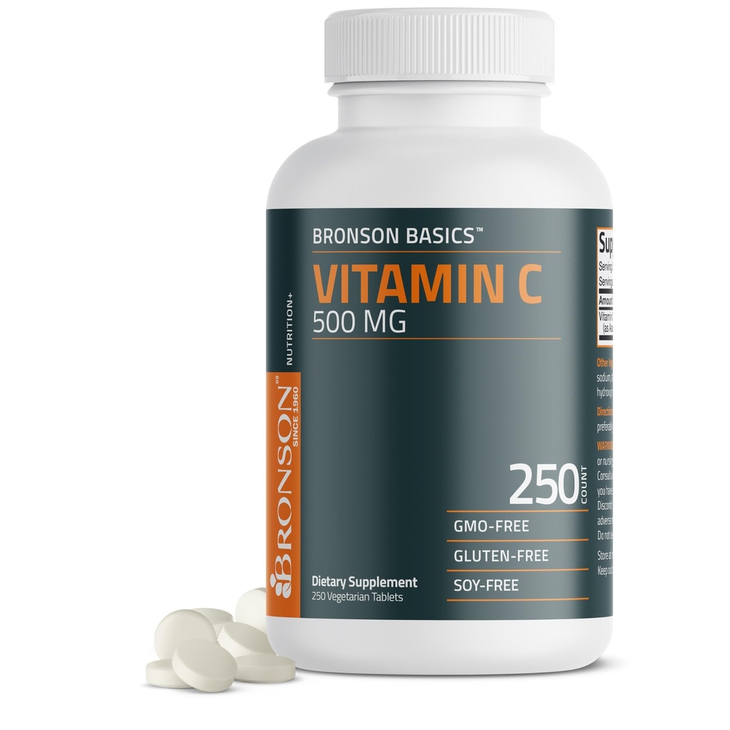 Bronson Vitamin C 500 MG Support a Healthy Immune System & Antioksidant Protection, Non-GMO, 250 Vegetarian Tablet