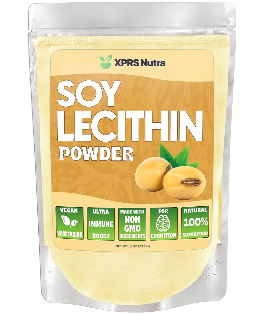 XPRS Nutra Leethin Powder Pangan Gemuk Emulsifier - Cocok untuk Memasak, Baking dan Lainnya - Vegan Friendly Leethin Leeder Memasak Bantuan (8 Ounce)