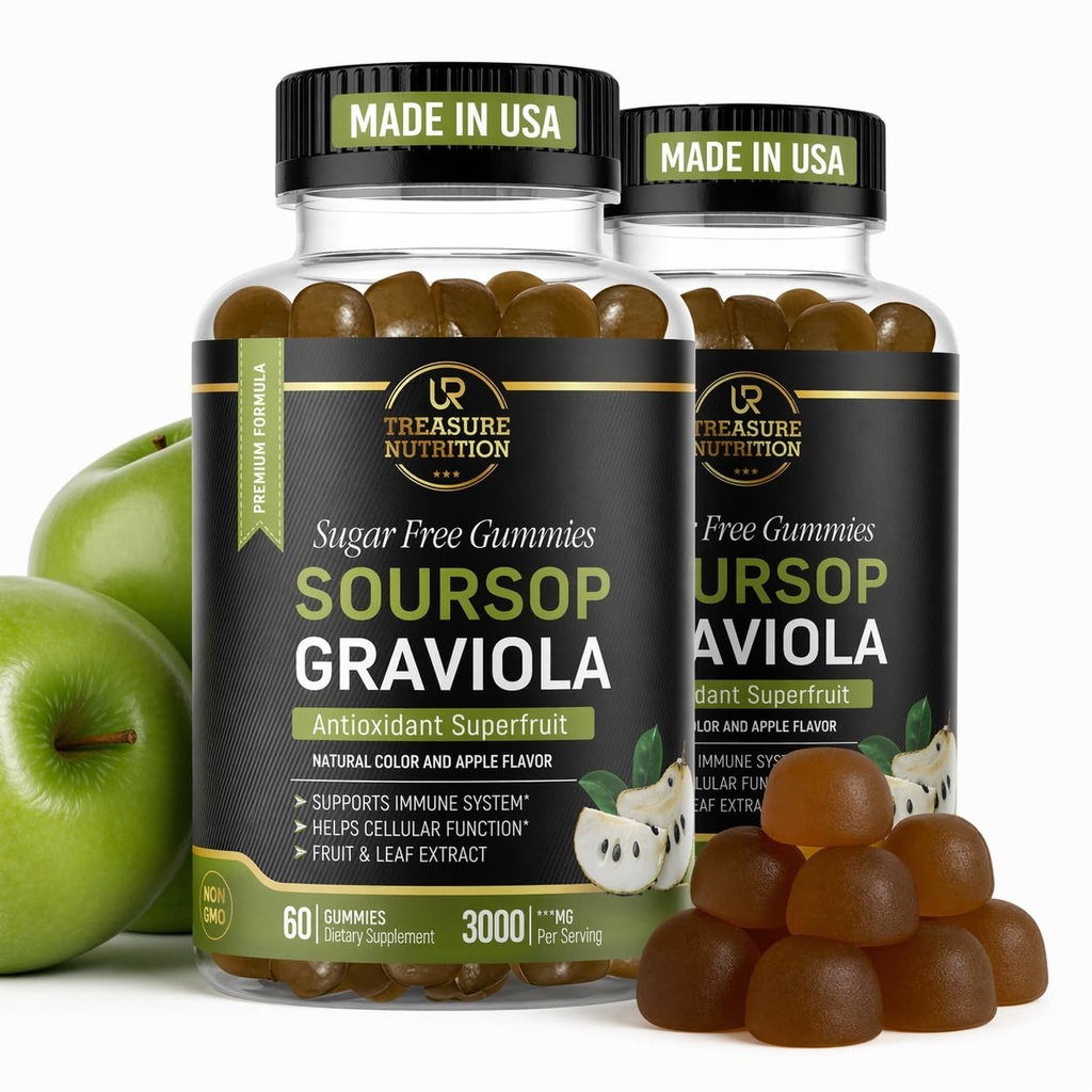 Soursop Leaves & Soursop Fruit Gummies - 3000mg Soursop Extract - 2 Pack Graviola Suursop Fruit and Leaf - 120ct - Sugar- Free - Gluten Free - Non-GMO - Vegan - Friendly