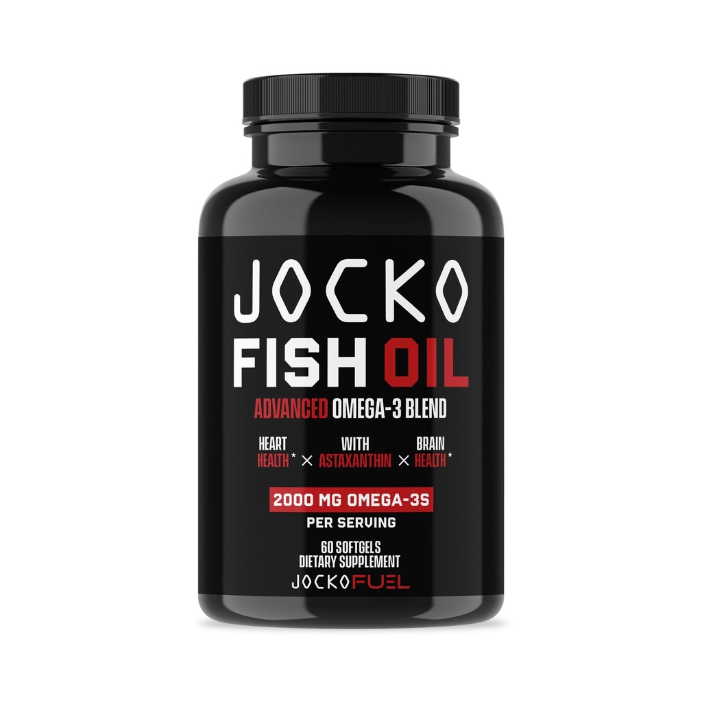Jocko Bahan Bakar Omega 3 Tambahan Minyak Ikan 2000mg - Acid Acid Bumpless, Wild Caught, Antioksidant Kuat dengan Astaxanthin (60 Kapsul)