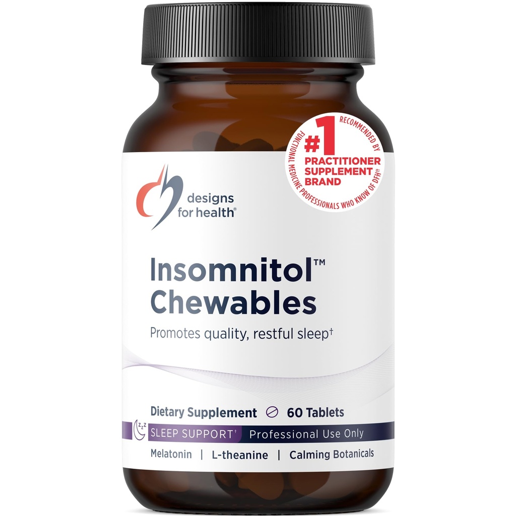 Design untuk Kesehatan Insomnitol Chewables - Dimowable Meltonalin - 200mg L-Theanine, 5- HTP, Vitamin B6 + Inositol - Delicious Lemon Flaveled Suplemen - Vegan (60 Tablet)