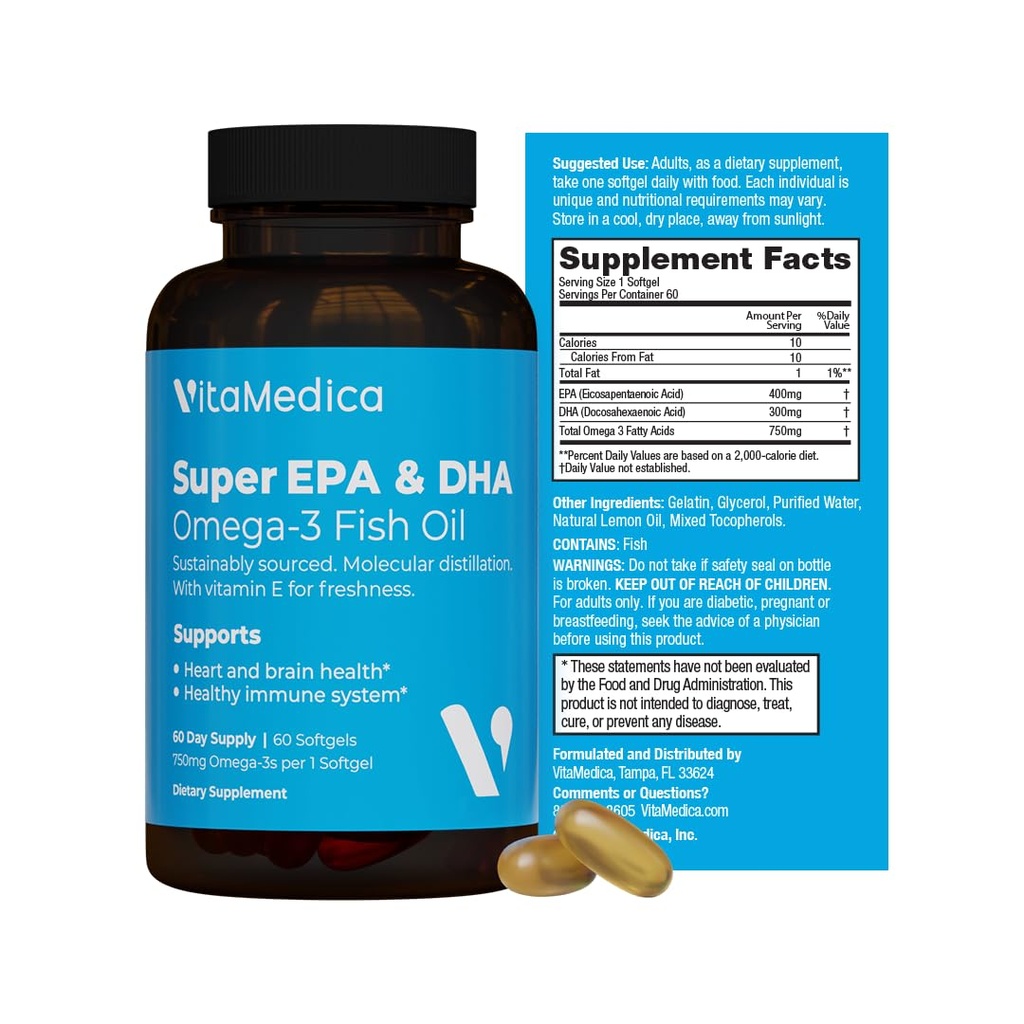 Potensi-Tinggi, Super EPA / DHA Minyak Ikan 750mg EstimaOmegaga- 3 Acids Gendut 124; EPA & DHA & DHA 124; Kesehatan Jantung, Kesehatan Otak, Kesehatan Sistem kekebalan
