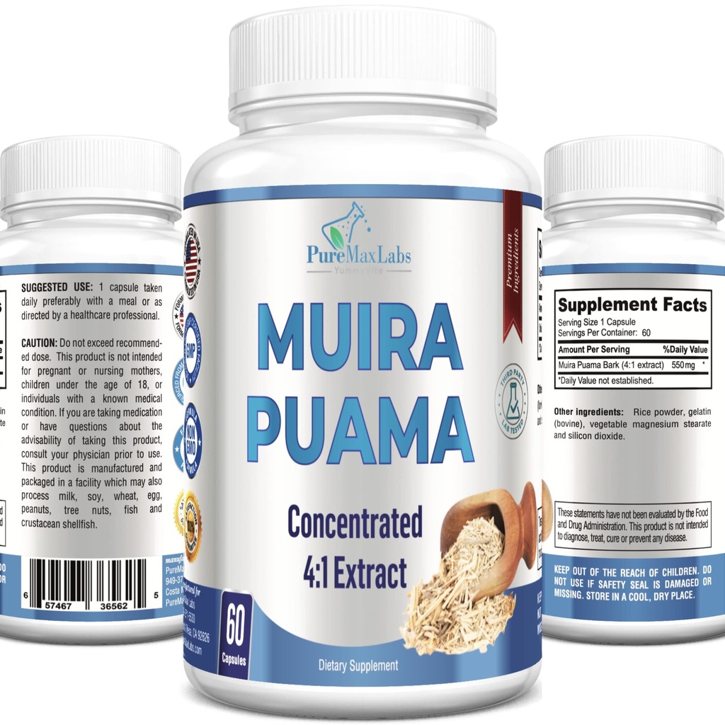Muira Puama Kapsul - Terkonsentrasi 4: 1 Ekstrak, Sama dengan 2200mg per Capsule, 60 Kapsul