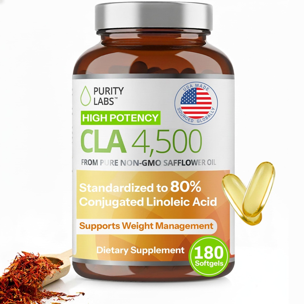 Suplemen CLA CLA 4500MG - Non- GMO Safflower Oil - Supports Energy, Weight Los, Heart Health, and Muscle Health - 180 Gel lembut