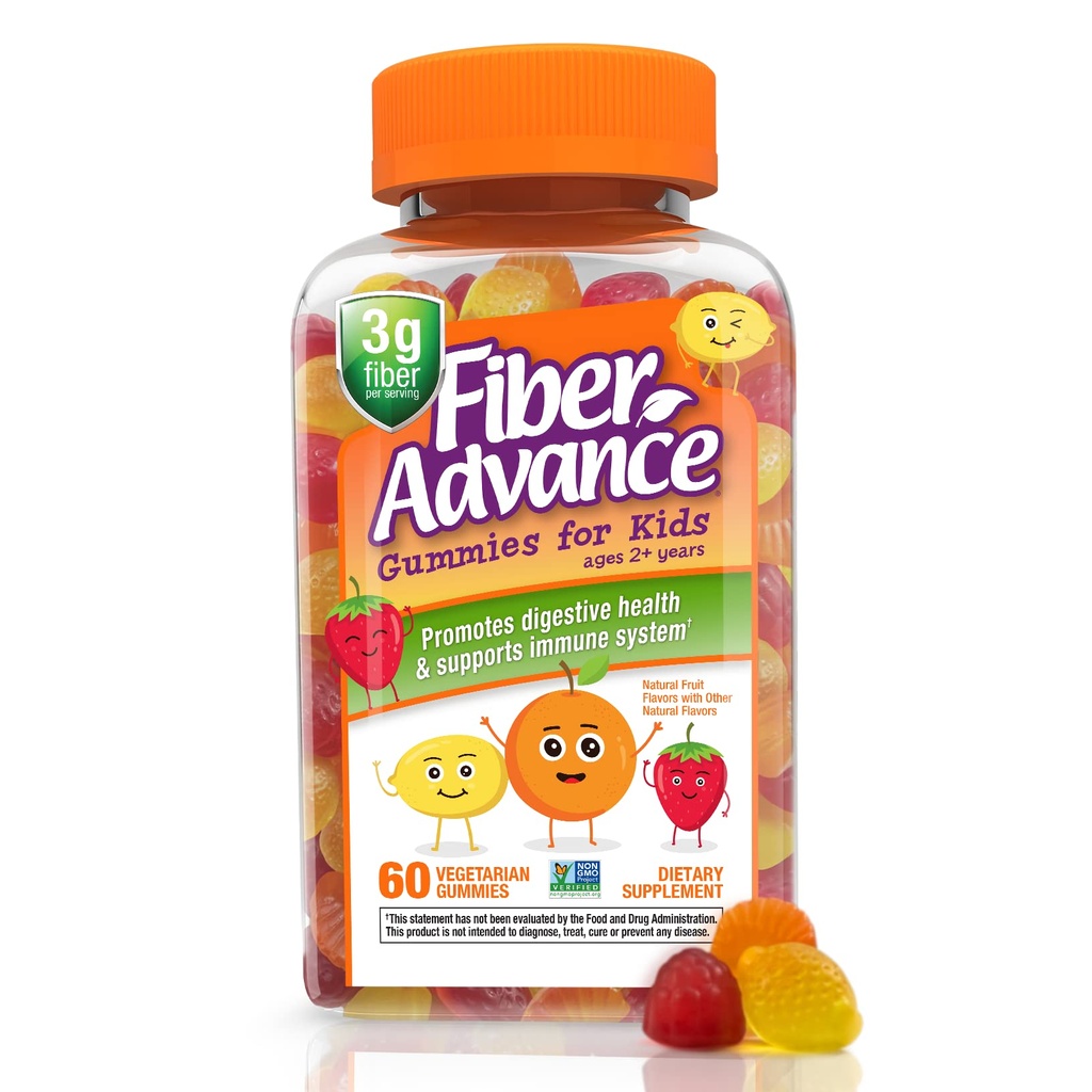 Fibber Advance Gummies for Kids Average 124; 100% Plant Based Fiber Suplemen untuk Digetical Health 124; Prebiotic Fiber Gummies; Vitamin for Kids 124; Gluten Free, Vegetarian, & Non-GMO, 60 Count