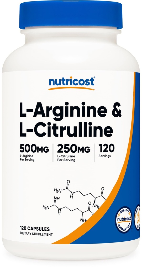 Nutricost L- Arginine L- Citrulline Complex 750mg, 120 Capsules - Non-GMO