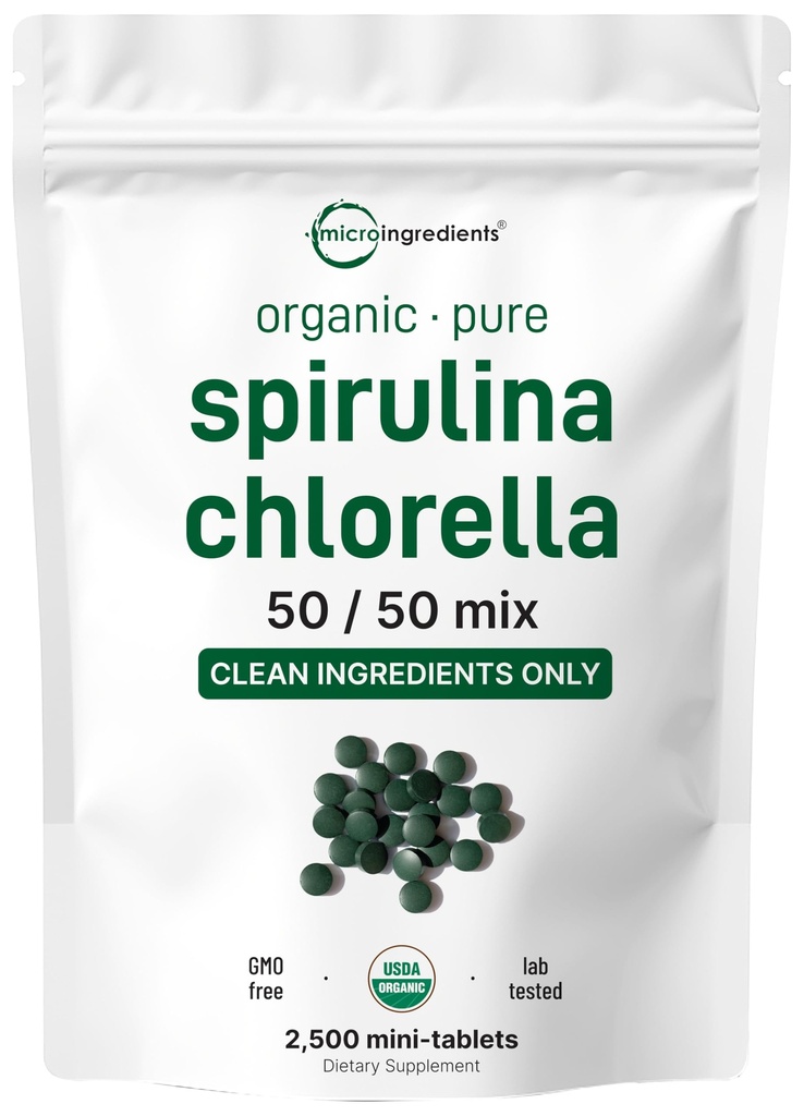 Mikro Ingredients Organik Spirulina Chlorella Mini Tablet, 2.500 Tablet (8 Bulan Suply)