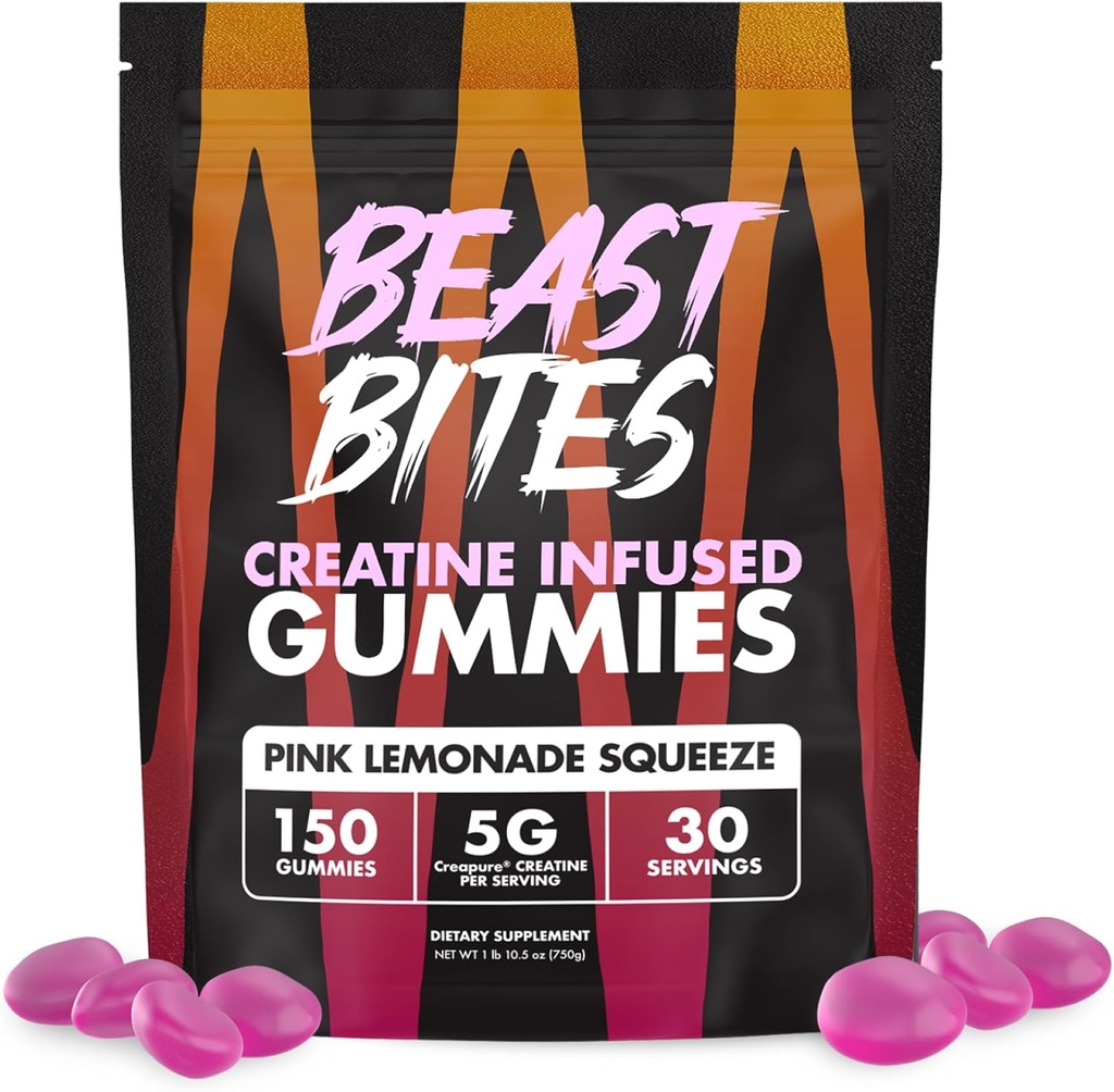 Beast BITES - Creatine Infused Gummies - 5g Creapure Creaptine Monohydrate Per Serving - NSF Bersertifikat untuk Sport - 30 Hamba
